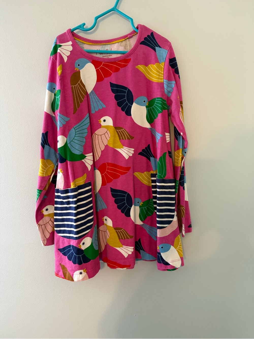 Mini Boden birds print long sleeve tunic dress size 9-10